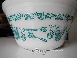 Vintage Federal Milk Glass Turquoise Antique Kitchen Aids Mixing Bowls Set of 5