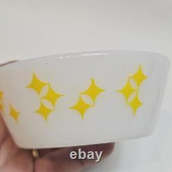 Vintage Federal Milk Glass Yellow Rare Atomic Stars Twinkle Diamonds 5 Bowl