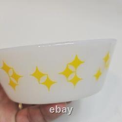 Vintage Federal Milk Glass Yellow Rare Atomic Stars Twinkle Diamonds 5 Bowl