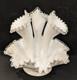 Vintage Fenton 11.5 White Milk Glass Silver Crest 3-horn Flower Epernge Vase
