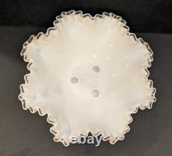 Vintage Fenton 11.5 White Milk Glass Silver Crest 3-Horn Flower Epernge Vase