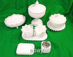 Vintage Fenton 12 Piece White Milk Glass Set Lighter Creamer Sugar Covered Bowl