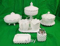 Vintage Fenton 12 Piece White Milk Glass Set Lighter Creamer Sugar Covered Bowl