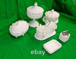 Vintage Fenton 12 Piece White Milk Glass Set Lighter Creamer Sugar Covered Bowl