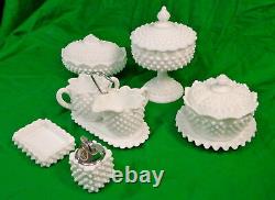 Vintage Fenton 12 Piece White Milk Glass Set Lighter Creamer Sugar Covered Bowl