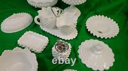 Vintage Fenton 12 Piece White Milk Glass Set Lighter Creamer Sugar Covered Bowl