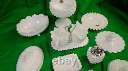 Vintage Fenton 12 Piece White Milk Glass Set Lighter Creamer Sugar Covered Bowl