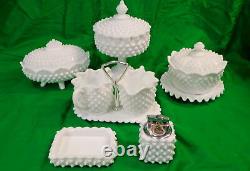 Vintage Fenton 12 Piece White Milk Glass Set Lighter Creamer Sugar Covered Bowl