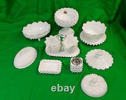 Vintage Fenton 12 Piece White Milk Glass Set Lighter Creamer Sugar Covered Bowl