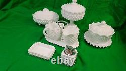 Vintage Fenton 12 Piece White Milk Glass Set Lighter Creamer Sugar Covered Bowl