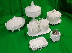 Vintage Fenton 12 Piece White Milk Glass Set Lighter Creamer Sugar Covered Bowl