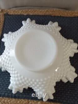 Vintage Fenton 1970s milk glass lg Hobnail footed bowl with ruffled edges