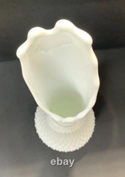 Vintage Fenton 3652 MI White Milk Glass Hobnail 23 Swung Vase (2)