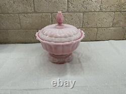 Vintage Fenton Art Glass Rosalene Pink Milk Glass Covered Candy Dish w Ogee Base