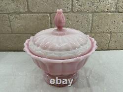 Vintage Fenton Art Glass Rosalene Pink Milk Glass Covered Candy Dish w Ogee Base