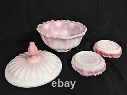 Vintage Fenton Art Glass Rosalene Pink Milk Glass Covered Candy Dish w Ogee Base