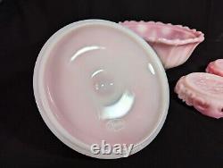 Vintage Fenton Art Glass Rosalene Pink Milk Glass Covered Candy Dish w Ogee Base