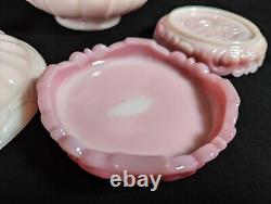 Vintage Fenton Art Glass Rosalene Pink Milk Glass Covered Candy Dish w Ogee Base