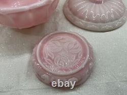 Vintage Fenton Art Glass Rosalene Pink Milk Glass Covered Candy Dish w Ogee Base