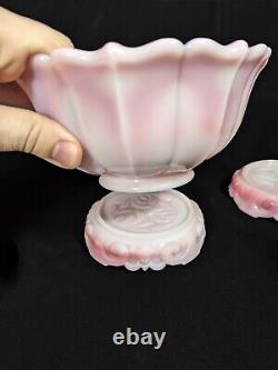 Vintage Fenton Art Glass Rosalene Pink Milk Glass Covered Candy Dish w Ogee Base