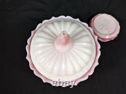 Vintage Fenton Art Glass Rosalene Pink Milk Glass Covered Candy Dish w Ogee Base