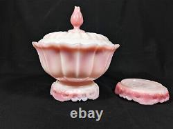 Vintage Fenton Art Glass Rosalene Pink Milk Glass Covered Candy Dish w Ogee Base