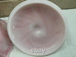 Vintage Fenton Art Glass Rosalene Pink Milk Glass Covered Candy Dish w Ogee Base