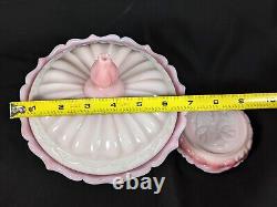 Vintage Fenton Art Glass Rosalene Pink Milk Glass Covered Candy Dish w Ogee Base