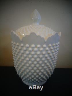 Vintage Fenton Art Glass White Milk Glass Hobnail Cookie Jar Canister
