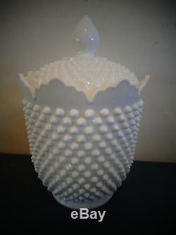 Vintage Fenton Art Glass White Milk Glass Hobnail Cookie Jar Canister