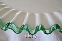 Vintage Fenton Bright Emerald Green Crest Cake Plate Stand White Milk Glass Ex