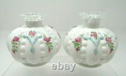 Vintage Fenton Dresser Set 7pcs. Beaded Melon HP Roses Aqua On White Crystal