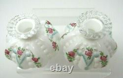 Vintage Fenton Dresser Set 7pcs. Beaded Melon HP Roses Aqua On White Crystal