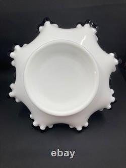 Vintage Fenton Ebony Crest Handled Basket Ruffled Hard To Find Milk Glass Black