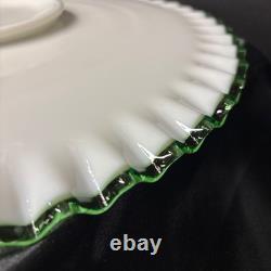 Vintage Fenton Emerald Crest Glass Footed Cake Plate 15 Ruffle Edge