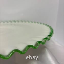 Vintage Fenton Emerald Crest Glass Footed Cake Plate 15 Ruffle Edge