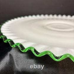 Vintage Fenton Emerald Crest Glass Footed Cake Plate 15 Ruffle Edge