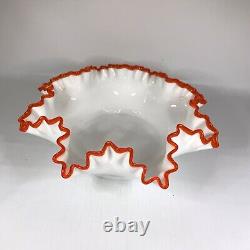 Vintage Fenton Flame Orange Crest Ruffled Large Bowl Double Crimped Mid Century