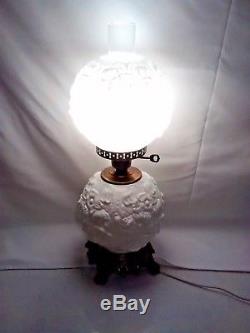 Vintage Fenton, GWTW Milk Glass, Poppies Pattern, Dual Globe Parlor/Table Lamp