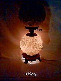 Vintage Fenton, GWTW Milk Glass, Poppies Pattern, Dual Globe Parlor/Table Lamp
