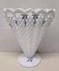 Vintage Fenton Glass Blue Bells White Milk Glass Hobnail Fan Vase