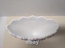 Vintage Fenton Glass Blue Bells White Milk Glass Hobnail Fan Vase