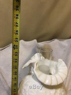 Vintage Fenton Gone With The Wind White Poppy Milk Glass Hurricane Parlor Lamp