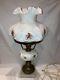 Vintage Fenton Hand-painted Signed Cardinals In Winter Milk Glass Student Lamp