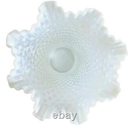 Vintage Fenton Hobnail Large White Milk Glass Ruffle Edge Vase