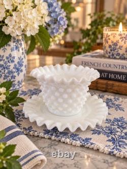 Vintage Fenton Hobnail Milk Glass Collection 6 Pieces Original Fenton Label
