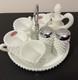 Vintage Fenton Hobnail White Milk Glass 10 Pc Condiment Set Withround Tray Nos