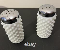 Vintage Fenton Hobnail White Milk Glass 10 PC Condiment Set WithRound Tray NOS