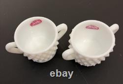 Vintage Fenton Hobnail White Milk Glass 10 PC Condiment Set WithRound Tray NOS