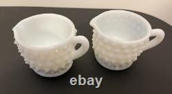 Vintage Fenton Hobnail White Milk Glass 10 PC Condiment Set WithRound Tray NOS